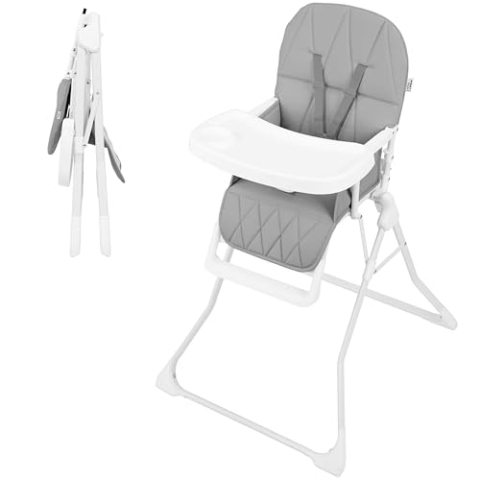 ib style Hochstuhl Baby Leno - Klappbar, Weiche Polsterung, Leicht zu reinigen, Für Babys & Kleinkinder, die eingenständig sitzen können bis 3 Jahre (15kg), 5-Punkt-Sicherung, Grau