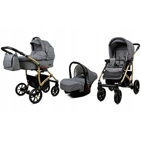 BabyLux® Bambimo Kinderwagen Set 3 in 1 - Largo - incl. Babywanne, Buggy Sportsitz, Auto-Babyschale - Autositz - Kinderwagenset - Kombikinderwagen mit Wickeltasche, Regenschutz usw.