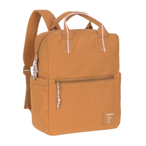 LÄSSIG Baby Wickelrucksack Wickeltasche mit Wickelunterlage und Kinderwagenbefestigung wasserabweisend/Little One & Me Square Backpack Big caramel