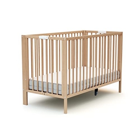 AT4 - Klappbares Babybett Holz 60x120 ESSENTIEL Buche lackiert | 124 x 64 x 82 cm |Faltbares Kinderbett | Gitterbett mit Lattenrost 2 Stufen Höhenverstellbar