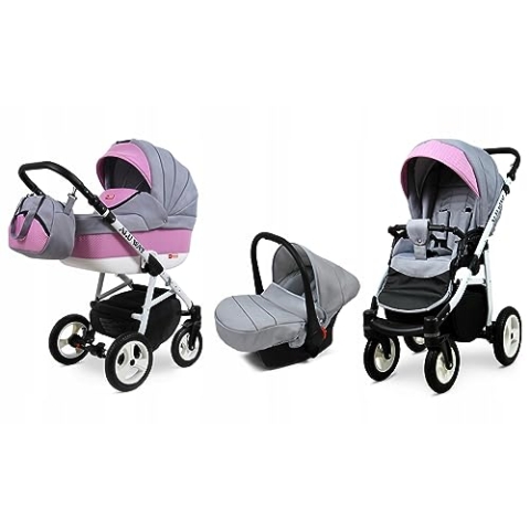 BabyLux® Bambimo Kinderwagen Set 3 in 1 - Alu Way - incl. Babywanne, Buggy Sportsitz, Auto-Babyschale - Autositz - Kinderwagenset - Kombikinderwagen mit Wickeltasche, Regenschutz usw.