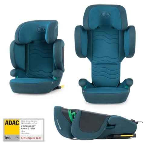 Kinderkraft XPAND 2 i-Size Kindersitz 100-150 cm, Kinderautositz, Höchste Sicherheitsstandards, Einfacher Montage mit ISOFIX, Hochwertige Materialien, Einstellung der Kopfstütze und Breite, Blau