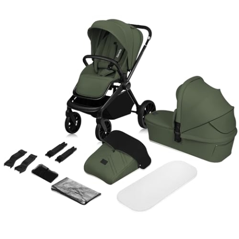 LIONELO MIKA PLUS 2-in-1 Buggy 0-48 Monate bis 22 kg Babywanne bis 9 kg, Rückenlehne und Füße verstellbar, AiryDots,Dämpfung, 360° drehbare PU-Räder, XXL-Verdeck