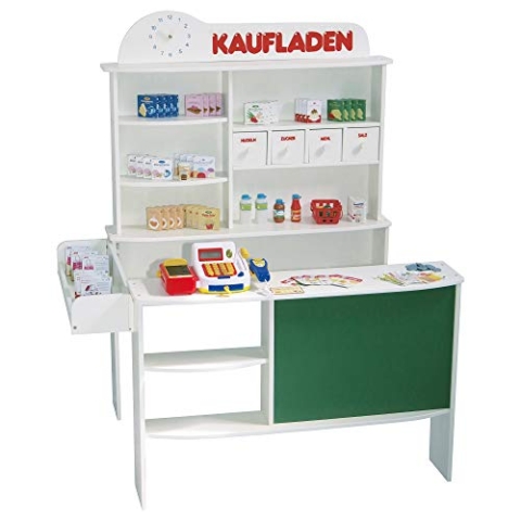 roba Kaufladen, inkl. Kaufladenzubehör, Holz weiß, mit 4 Schubladen, Uhr, Tafel, Theke & Seitentheke