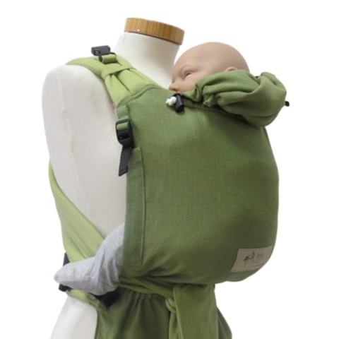 Storchenwiege Babytrage mit gepolsterten Trägern, für Babys ab Geburt, von 3,5kg bis 15 kg, Oeko Tex, 100% Baumwolle, deutsche Produktion (Grün)