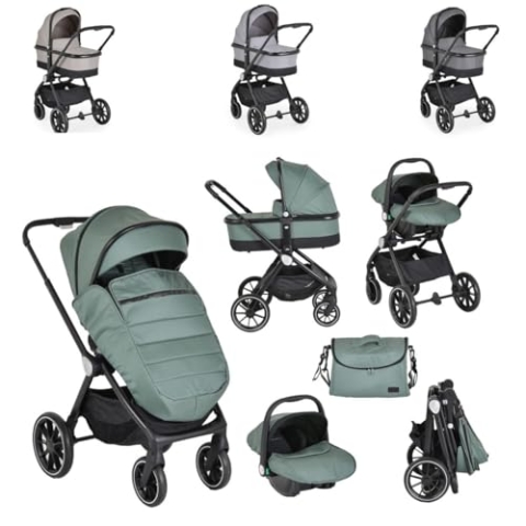 Cangaroo Kombikinderwagen 3 in 1 Christiano Babywanne Babyschale klappbar Tasche, Farbe:grün