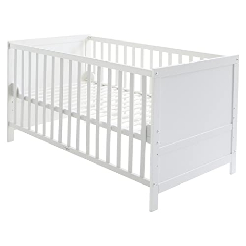 roba Kombi Kinderbett 70 x 140 - Gitterbett 3-fach höhenverstellbar - 3 Schlupfsprossen - Babybett umbaubar zum Juniorbett - Holz weiß