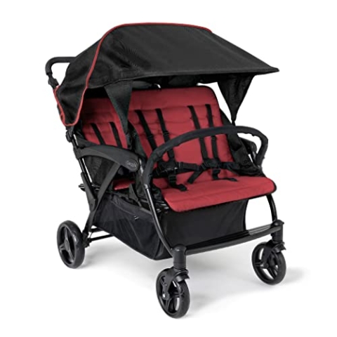 GAGGLE Odyssey 4x4 Quad Gelände Kinderwagen für 4 Kinder | Buggy faltbar mit Sonnenschutz in Rot/Schwarz | 4er Kinderbuggy klappbar für Kinder von 6 Monaten bis 4 Jahre