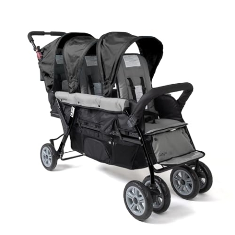 GAGGLE Compass Kinderwagen für 3 Kinder/Drillinge | Buggy faltbar mit Sonnenschutz und verstellbarem Gurt in Schwarz | 3er Kinderbuggy klappbar für Kinder von 6 Monaten bis 4 Jahre