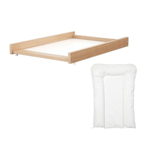 AT4 – Wickeltisch ESSENTIEL mit Matratze aus lackierter Buche | Für Babybett 60x120cm | Sichere Installation | Leicht | Praktisch | Praktisch | Platzsparend