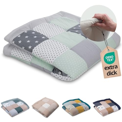 ULLENBOOM Krabbeldecke für Baby 140x140 cm, 100% OEKO-TEX Materialien, Made in EU, Dick & weich gepolstert, Mint Grau - ideal als Babydecke, Krabbelmatte & Spieldecke Baby