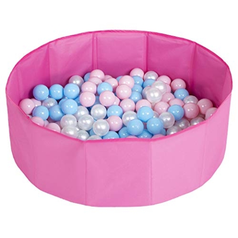 SELONIS Faltbare Bällebad Mit 300 Bälle Für Kinder Spielbad, Rosa:Babyblau/Puderrosa/Perle