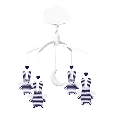 Trousselier - Musikmobile - Engelhase - bedruckte Baumwolle - Musik Romeo & Julia - Chic - Ideales Geburtsgeschenk - Einfach zu installieren - Farbe blau