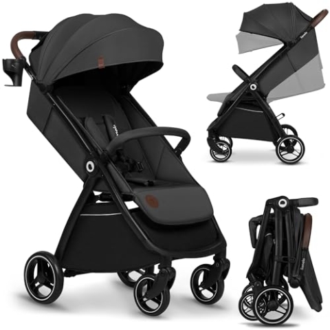 LIONELO INGRID Kinderwagen bis 22 kg von 6 Monaten bis 4 Jahren Große 360° schwenkbare Räder Volle Federung Einhändig zusammenklappbar Verstellbare Rückenlehne und Fußstütze Großes XXL-Verdeck