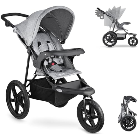 Moby-System Runner Mountain Dreirad-Kinderwagen mit Regenschutz, 5-Punkt-Gurt, Reflektoren - Kinderwagen Zubehör für Kinder bis 15 kg, Grau - Leicht Zusammenklappbar