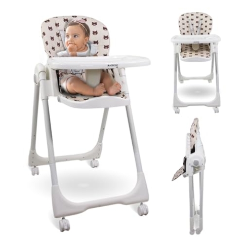Mobiclinic® kids, Hochstuhl für babys, Faltbar, Umwandelbar in kleinkinder, Simba, Gurt mit 5 fixpunkten, Räder bremsen, Abnehmbares tablett, Textilien abnehmbar und waschbar
