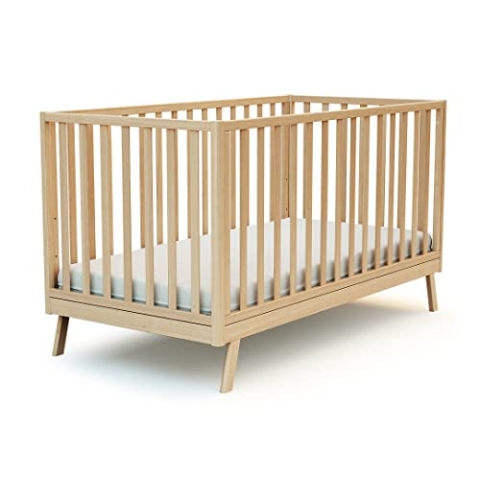 AT4 - Umwandelbares Babybett aus Holz COMFORT Buche lackiert 70 x 140 cm | 146 x 74,5 x 83 cm | Verstellbarer Lattenrost in 3 Höhen | Abnehmbare Leiter | Zum Juniorbett umbaubar