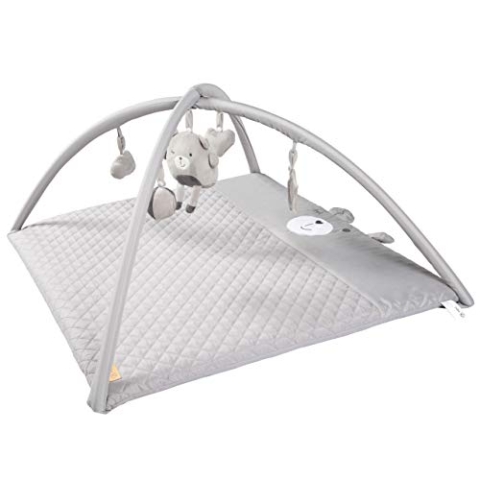 roba Baby Krabbeldecke mit Spielbogen roba Style - 5 Spielelemente - Hasen Motiv - Activity Spieldecke nutzbar als Wickelauflage - 85 x 75 cm - Grau