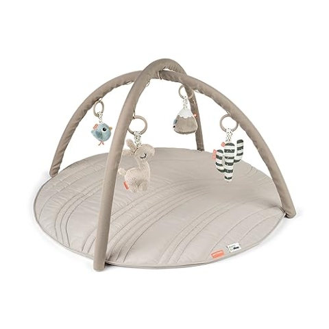 Done by Deer Spielbogen mit Krabbeldecke Lalee Sand - Aktivitätsspielzeug baby ab 0 monate - 4 hängenden Spielzeugen zur sensorischen Stimulation und Entwicklung