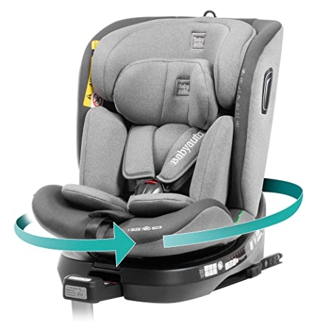 BABYAUTO Autositz i-Size Aitana GR. 0+/1/2/3 bis 36 kg oder 150 cm, Alter: 0 bis 12 Jahre, drehbar und neigbar, Fußstütze, gegen 18 kg – ISOFIX (Anthrazitgrau)