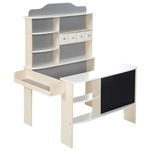 roba Kaufladen, Holz natur,weiß/grau lackiert, 4 Schubladen,Tafel, Theke & Seitentheke