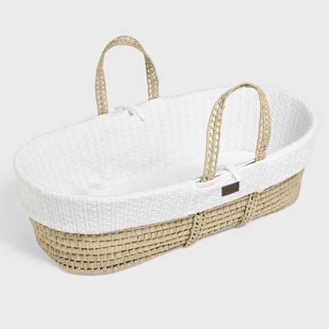 The Little Green Sheep Moseskorb Baby – Natürlich gesteppter Moses Korb Babybett mit Matratze, Baby Erstausstattung Neugeborene Kinderbett, Inklusive 28x74cm Natürlicher Matratze, Weiß