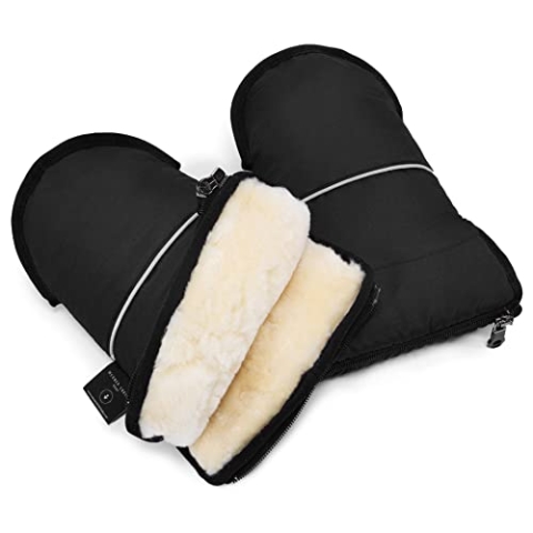 Lammfell Handwärmer von WERNER CHRIST BABY – GLOVY Handschuhe sind der ideale Kinderwagen-Muff aus medizinischem Fell, warmer universaler und wasserabweisender Handmuff, in black (schwarz)