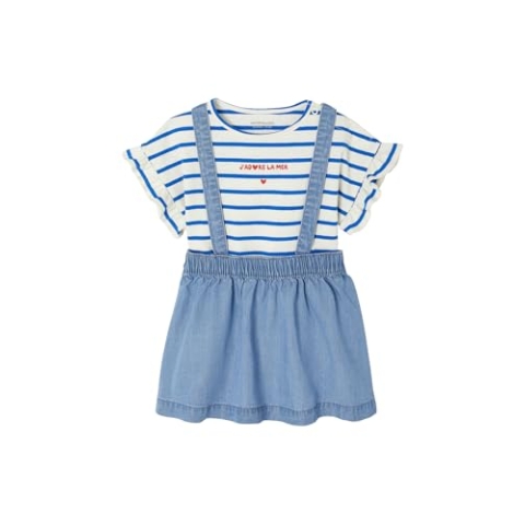 Vertbaudet Mädchen Baby-Set: T-Shirt & Trägerrock Double Stone 68