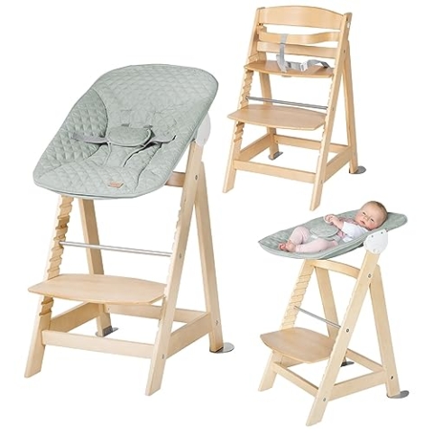 roba Born Up Treppenhochstuhl, Set 2in1, 'roba Style frosty green', Hochstuhl mit Liegefunktion, ab Geburt