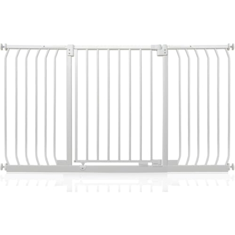 Safetots Elite Sicherheitsschutzgitter, 143cm - 152cm, Mattweiß, Treppenschutzgitter mit Druckmontage, Sicherheitsbarriere, Einfache Installation