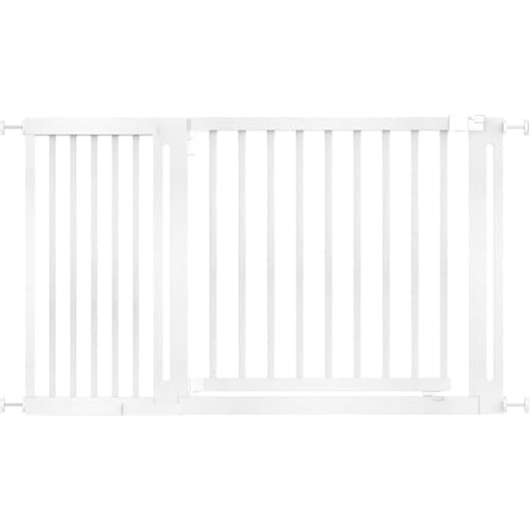 Safetots Naturholz Elegance Treppenschutzgitter, Weiß, 135cm - 143cm, Druckmontage Sicherheitsgitter, 73cm Extra Breite Türöffnung, Extra Breites Gitter für Treppen, Flure und Türen
