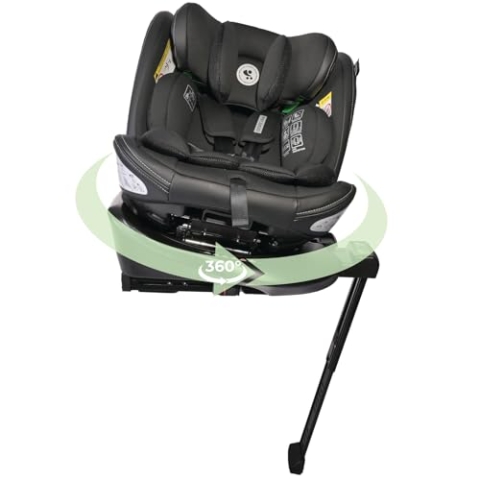 Lorelli Auto Kindersitz Estate mit Isofix Basis und Stützbein, 360 Grad drehbar, 0-36kg Mitwachsender Autositz i-Size 40-150cm, Babysitz ab Geburt, 5-Punkt-Gurt, Einstellbare Kopfstütze, schwarz