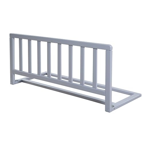 roba Bettschutzgitter 90 cm Länge aus Massivholz, sicherer Rausfallschutz für Babys und Kinder ab 18 Monaten, einfache Montage ohne Bohren, Höhe 38 cm, klappbar mit extra Sicherung, taupe