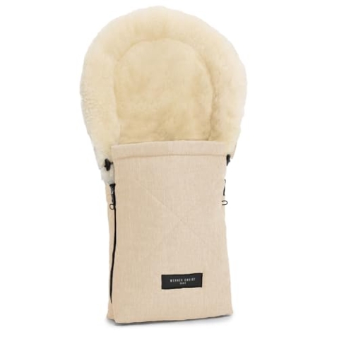 WERNER CHRIST BABY, Lammfell-Fußsack OSLO für Babywanne – Winterfußsack aus medizinischem Fell (ab 0 bis 6 Monate) für Tragetasche, Babyschale, Kinderwagen, in Cloud (beige)