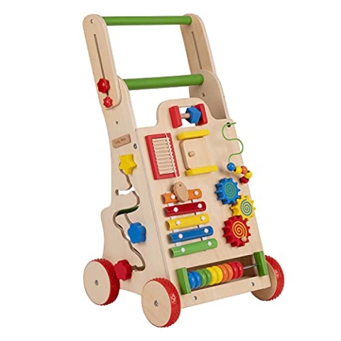 KiddyMoon Lauflernwagen Aus Holz Für Kinder Lauflernhilfe Spaß Babys, Laufen Lernen, Multifunktion Holzspielzeug Für Kleinekinder Montessori-Spielzeug, WK-002, Mehrfarbig