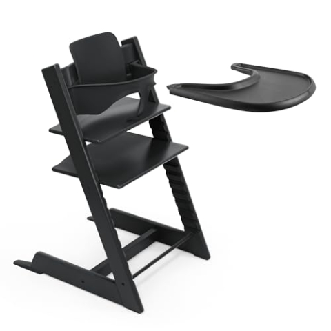 Stokke Tripp Trapp Hochstuhl (Black) mit Stokke Tray (Black) - ein verstellbares, ergonomisches und leicht zu reinigendes Babyset für Kinder im Alter von 6-36 Monaten