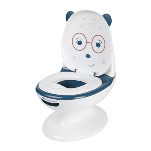 Bebeconfort Minitoilette, töpfchen baby, 1–4 Jahre, 0–20 kg, lebensechtes Design mit Spritzschutz, echtes Spülgeräusch, abnehmbare Schüssel, leicht zu reinigen, Gummifuß, Bär Blau