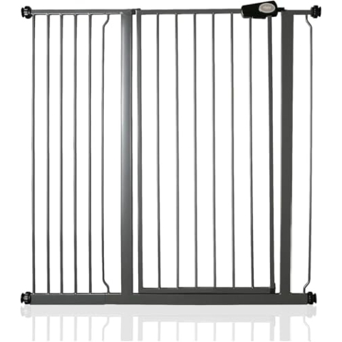 Bettacare Extra Hohes Sicherheitsgitter für Kinder und Hunde, 107.4cm - 115cm, Schiefergrau, Extra Hohes Babygitter von 104cm Höhe, Druckmontage-Sicherheitsgitter für Treppen