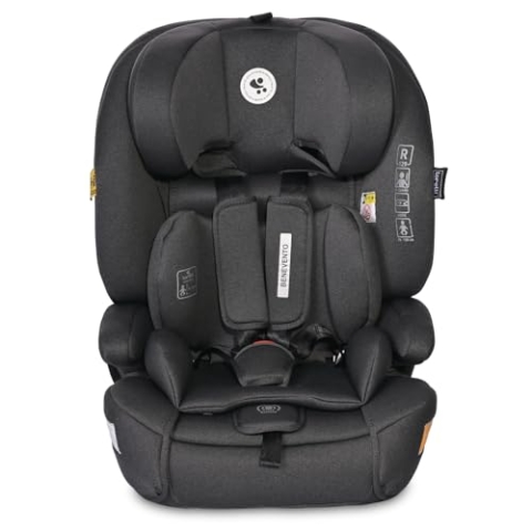 Lorelli Auto Kindersitz Benevento mit Isofix i-Size, Mitwachsender Autositz für Kinder von 76-150 cm, Babysitz, Autokindersitz, Einstellbare Kopfstütze, 5-Punkt-Sicherheitsgurt, schwarz