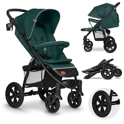 LIONELO Annet Tour Kinderwagen bis 22 kg, verstellbarer Griff, zusammenklappbar, verstellbare Rückenlehne bis zur Liegeposition, wartungsfreie Räder, XXL-Verdeck, 5-Punkt-Gurt, Einkaufskorb