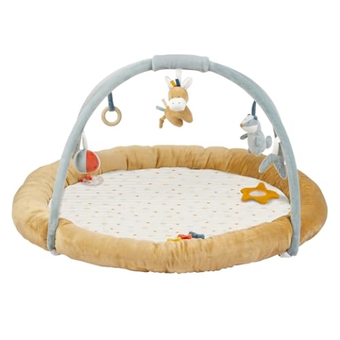 Nattou Krabbeldecke mit Spielbogen und verschiedenen Aktivitäten, Dachs Felix und Esel Leo, Aus Polyester, Ca. 90 cm, Felix und Leo, Beige