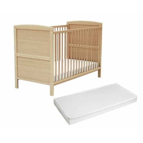 AT4 - BabyBett Holz mit Matratze 60x120 ESSENTIEL Lackierte Buche | 124 x 64 x 86,5 cm | kinderbett | Bett umbaubar zum Juniorbett |Umbaubares Gitterbett