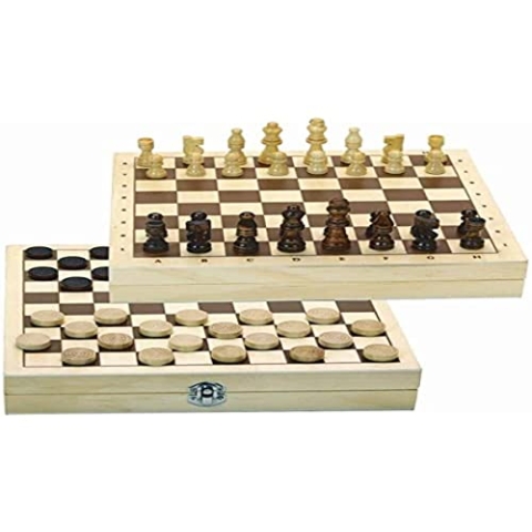 Jeujura A2001794 Spielset Schach: Wendebox Dame-Spielsteine und Schachfiguren aus Holz – Der Baum zum Spielen – Gesellschaftsspiel – Mindestalter: 3 Jahre, Braun, Cremefarben, L