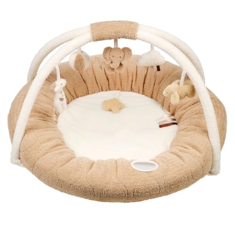 Nattou Krabbeldecke mit Spielbogen und verschiedenen Aktivitäten, Aus Polyester, Ca. 90 cm, Teddy, Weiß/Hellbraun