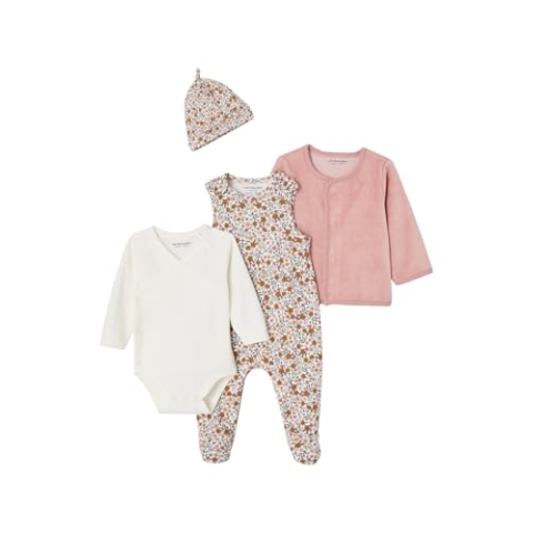 VERTBAUDET Bio-Kollektion: Baby Geschenk-Set aus Body, Latzhose, Mütze & Cordjacke, personalisierbar rosa 50