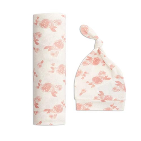 aden + anais™ Snuggle Knit™ Pucktuch-Geschenkset, Wickeltuch und Baby-Mütze-Set, superweich und dehnbar, Geschenke für Neugeborene Mädchen und Jungen, Rosettes