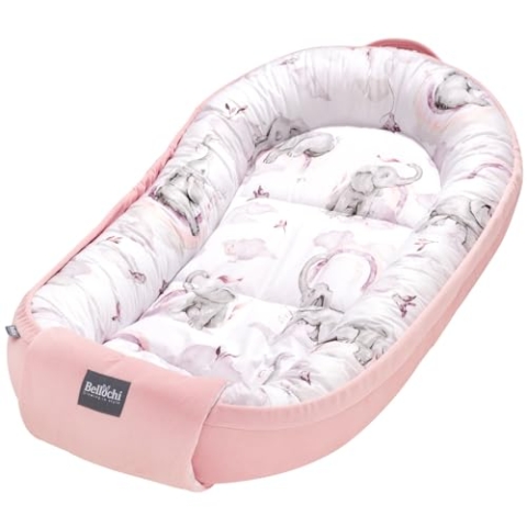 Bellochi Babynest für Neugeborene | Babyliegennest | 100% Baumwolle | 90x60x12cm - mit Schutzkanten | 0-9M | Habarigani