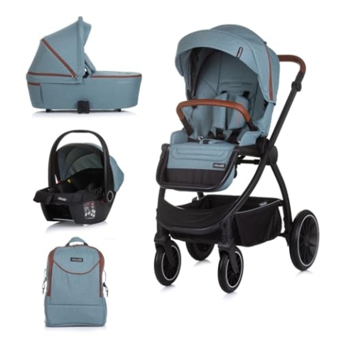 Chipolino Kombikinderwagen 3 in 1 Prestige Babywanne Rucksack i-Size Babyschale, Farbe:Blau P