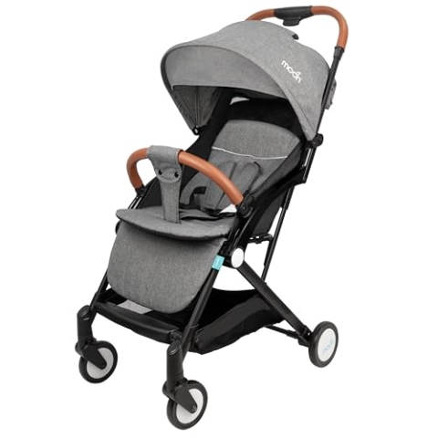 MOON Ritzi Cabin Buggy – Ultraleicht Baby Buggy für Flugzeug – Kompakt Faltbarer Kinderwagen – Verstellbarer Mehrfachpositionen Sitz – Geburt bis 3 Jahre (0-18kg) – Grau