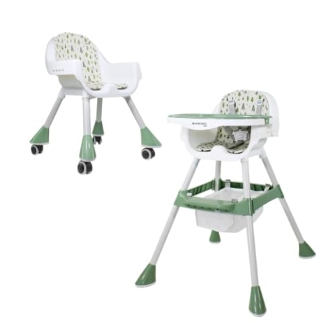 Mobiclinic® kids, Evolutionärer hochstuhl, 2 in 1, Höhenverstellbar, Doppeltablett, 6 monate–6 jahre, Forest, 5-punkt-sicherheitsgurt, Abnehmbare räder, Bis zu 35 kg, Aufbewahrungskorb,